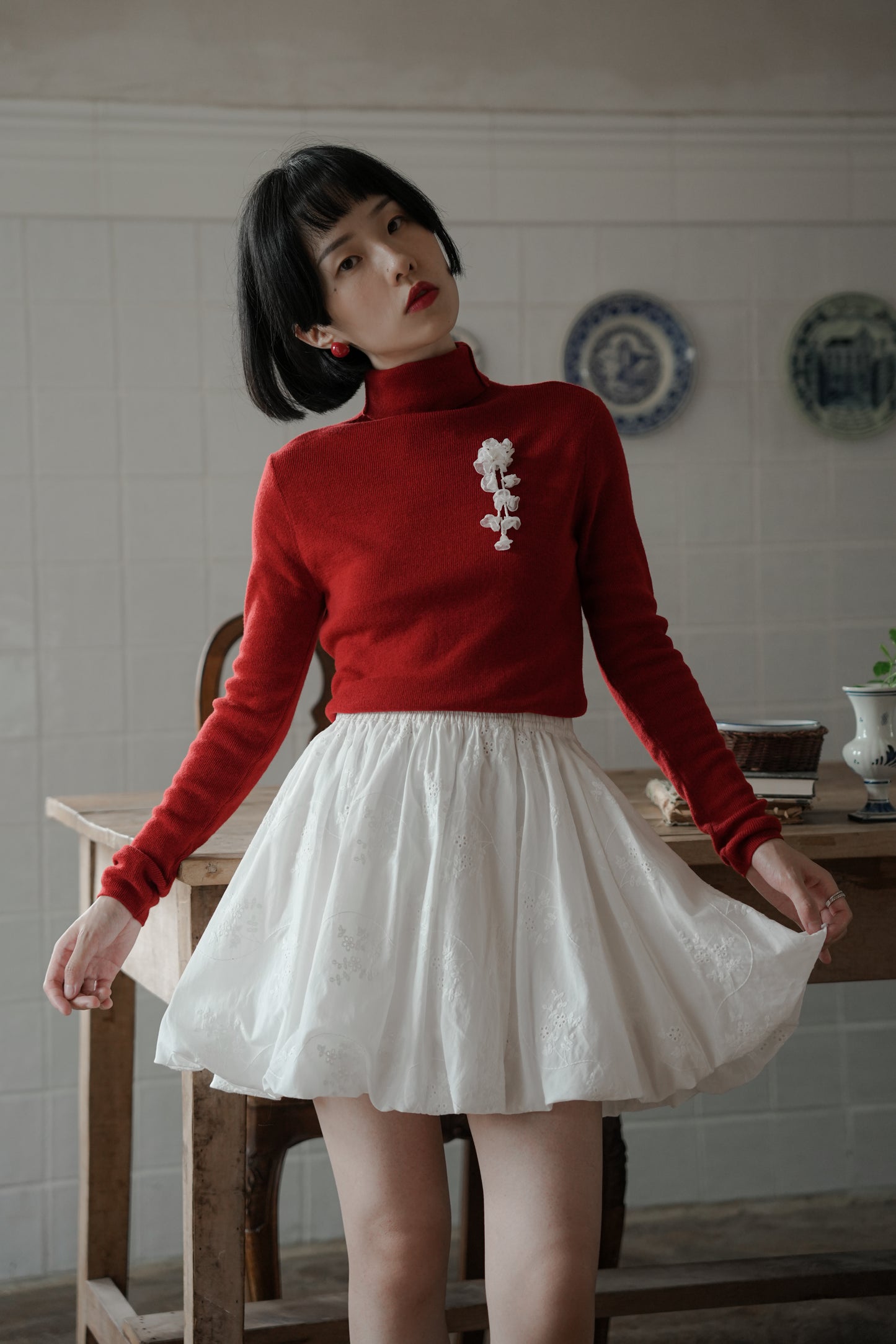 白い花ブローチ•SP19